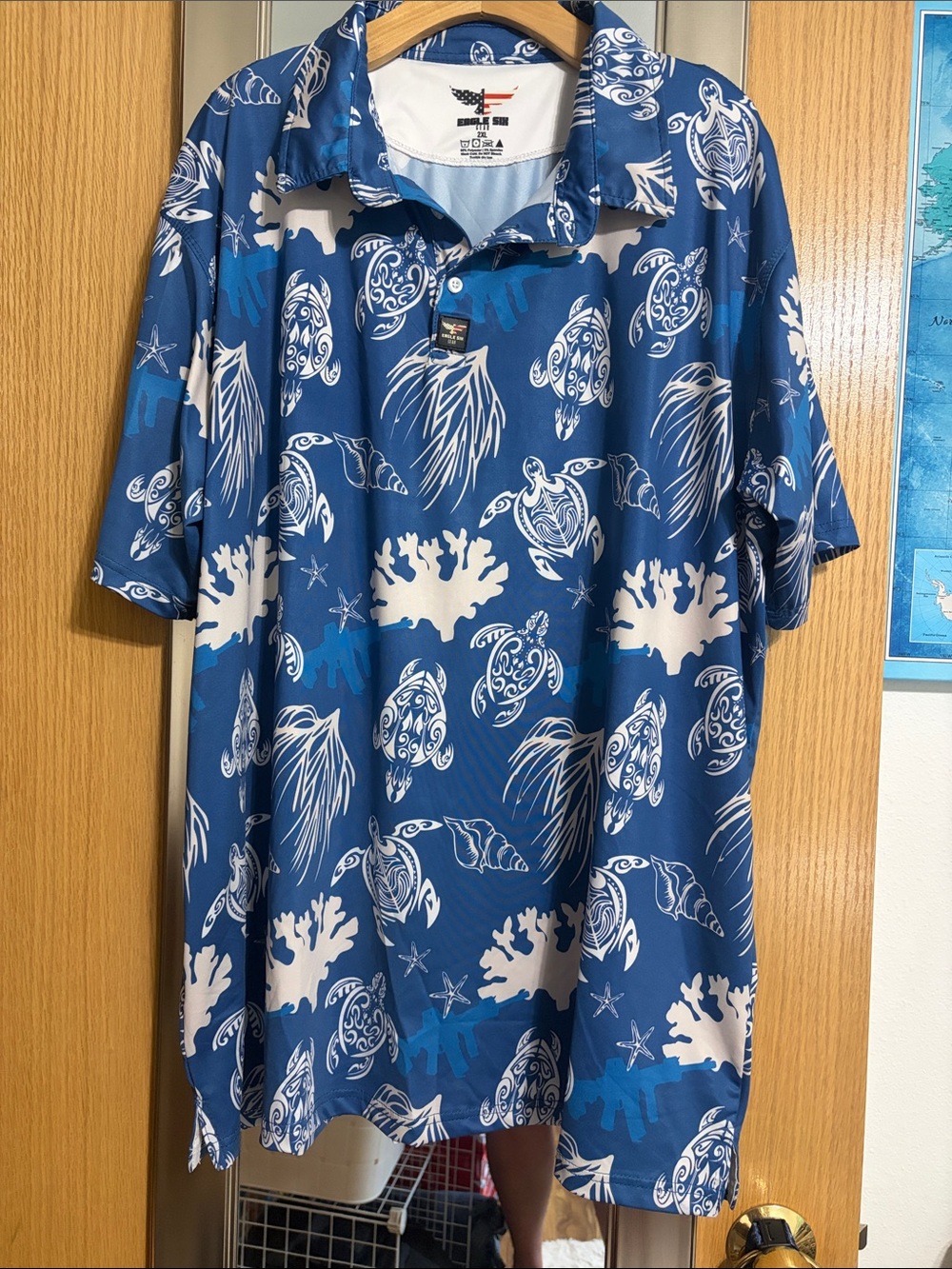 Eagle Six Gear 2XL Blue Nautical Print Men's Shirt Turtle Tribal Coral